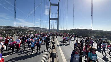 Athletes running in 45. Istanbul marathon which includes two continents in one race.