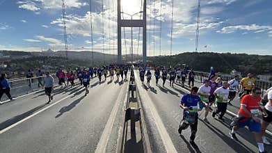 Athletes running in 45. Istanbul marathon which includes two continents in one race.