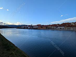 The city of Maribor on the banks of the Drava river
