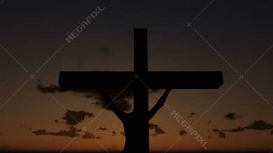 Jesus on Cross, close up, time lapse sunset, day to night, stock footage