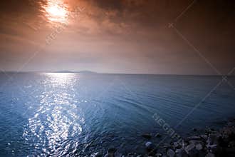 Sunrise in Balaton and stone pier