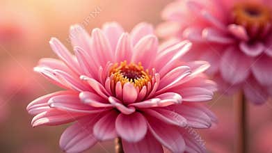 Delicate Pink Chrysanthemum Blossoms Bathed in Soft Sunlight: A Floral Close-Up