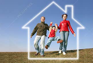 Running family in dream house