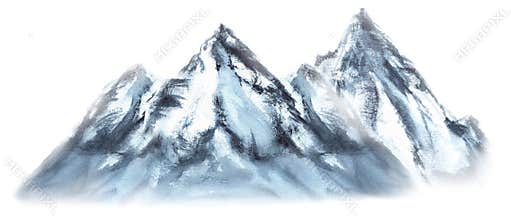 Blue mountain range with snowy rocks. Natural mountain landscape. For camping, expedition, hiking, tourism posters