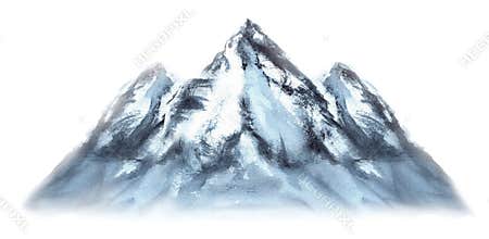 Blue mountain with three peaks. Watercolor snowy rocks. For camping, expedition, hiking, tourism posters, greeting cards