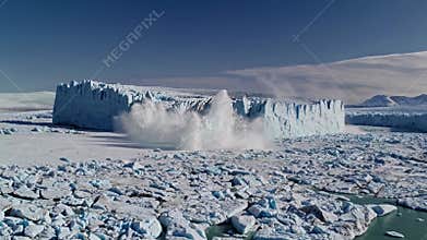 Massive Glacier Calving into Arctic Ocean Climate Change Impact Scene