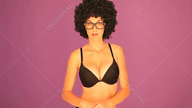 Surprised woman with black afro