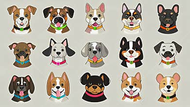15 Cute Cartoon Dog Head Illustrations in Flat Design Style