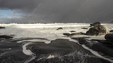 Northern sea storm in winter time