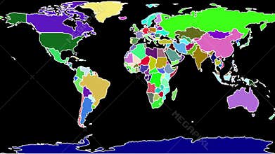 Political Map of the World, drawing and coloring individual countries, Alpha, stock footage