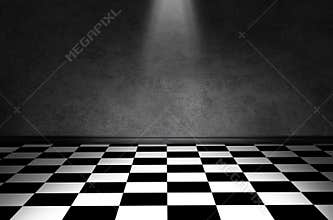 Black and white check floor