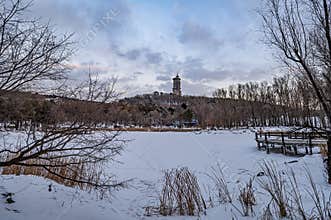 Jingyuetan National Forest Park in Changchun, China in winter