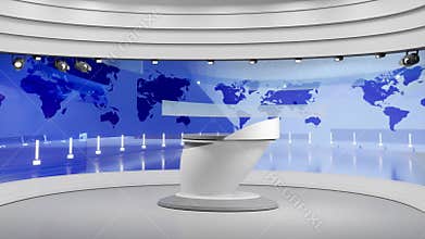 3D Virtual TV Studio News, Backdrop For TV Shows .TV On Wall.3D Virtual News Studio Background