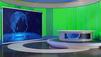3D Virtual TV Studio News, Backdrop For TV Shows .TV On Wall.3D Virtual News Studio Background