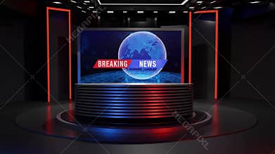 3D Virtual TV Studio News, Backdrop For TV Shows .TV On Wall.3D Virtual News Studio Background