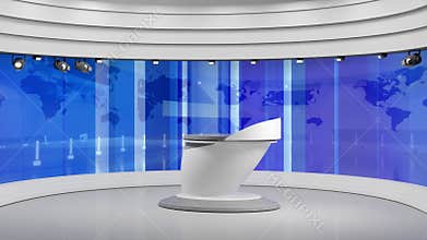 3D Virtual TV Studio News, Backdrop For TV Shows .TV On Wall.3D Virtual News Studio Background