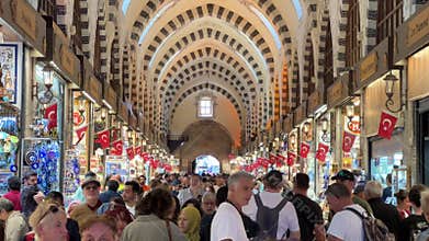 People shopping at Spice Bazaar. The Spice Bazaar is one of the oldest bazaar in Istanbul.