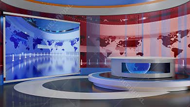 3D Virtual TV Studio News, Backdrop For TV Shows .TV On Wall.3D Virtual News Studio Background