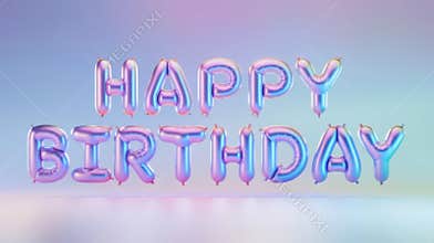 3D Rendered Happy Birthday Balloon Text in Metallic Purple, Floating Purple Balloon Letters Spelling Happy Birthday,