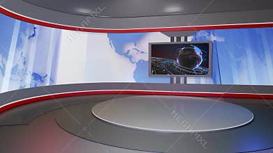 3D Virtual TV Studio News, Backdrop For TV Shows .TV On Wall.3D Virtual News Studio Background