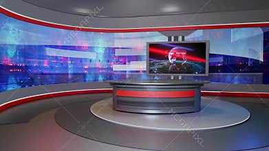 3D Virtual TV Studio News, Backdrop For TV Shows .TV On Wall.3D Virtual News Studio Background