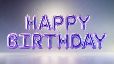 3D Rendered Happy Birthday Balloon Text in Metallic Purple, Floating Purple Balloon Letters Spelling Happy Birthday,
