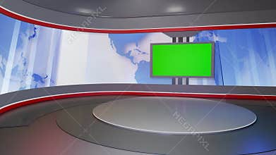 3D Virtual TV Studio News, Backdrop For TV Shows .TV On Wall.3D Virtual News Studio Background
