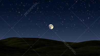 Bright full moon night sky stars silhouette hills landscape serene mystical stock footage Generative AI