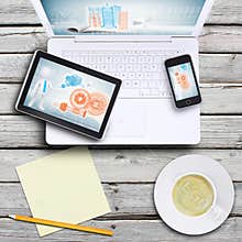 Laptop, tablet pc, smartphone and coffee cup