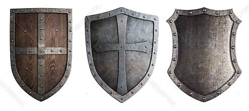 Metal medieval shields set isolated