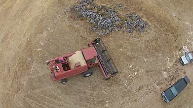 Aerial footage of farmer with silo on rural farm