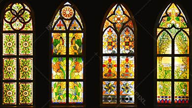 Stained glass window,colorful glass window,