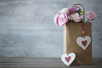St. Valentines Day minimalistic background with flowers