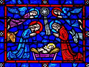 The nativity (birth of jesus) in stianed glass