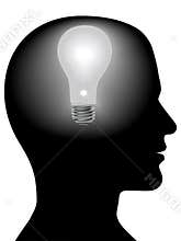 Idea Man Mind Light Bulb in Silhouette Head