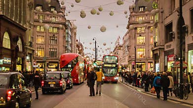 Shopping Rush on Oxford Circus, Cloudy Sunset