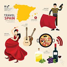 Travel Concept Spain Landmark Flat Icons Design . Vector .