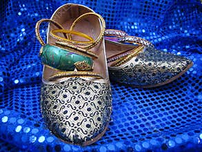 India Shoes and Bangles on Blue Sequins