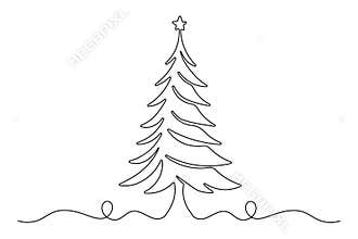 Minimalist christmas tree outline continuous one line drawing isolated holiday sketch