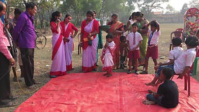 School Children Performing Stage Play Outdoor, Students with Teachers Annual Event Education