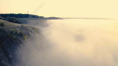 Cinematic Landscape With Rolling Hills Covered In Morning Fog