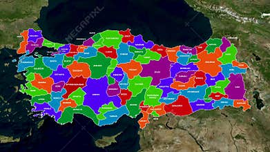 Türkiye Map Animation Highlighting All Region Zoom Effect 4K