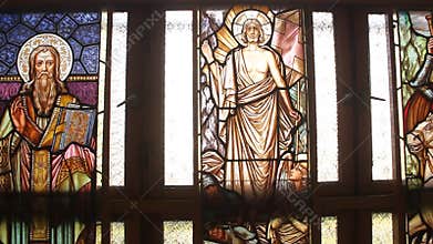 Stained glass with saints