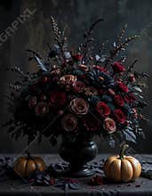 Dark floral Halloween background with elegant moody style