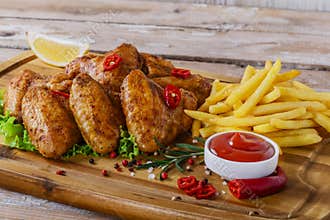 Fried chicken wings with red sauce