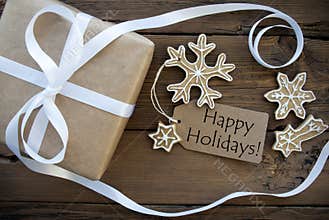 Natural Christmas Background with Happy Holidays Label