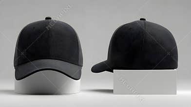 Close-up slow motion footage of black textured baseball cap on white background