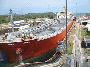 Cargo ship in Panama Canal