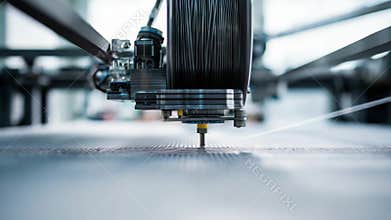 3d printer head depositing material on platform