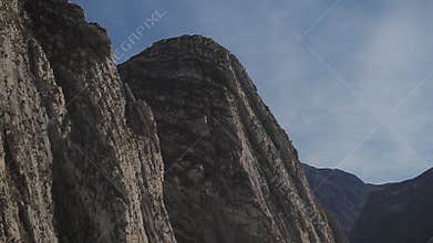 Rocky mountain peaks rotating aerial view in Huasteca region